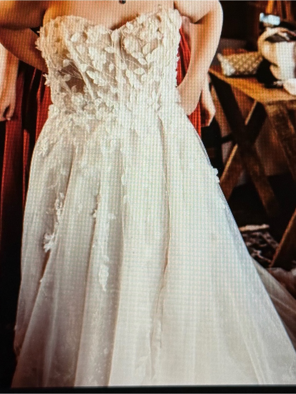 Strapless A-Line Wedding Gown with Floral Lace Bodice in Ivory